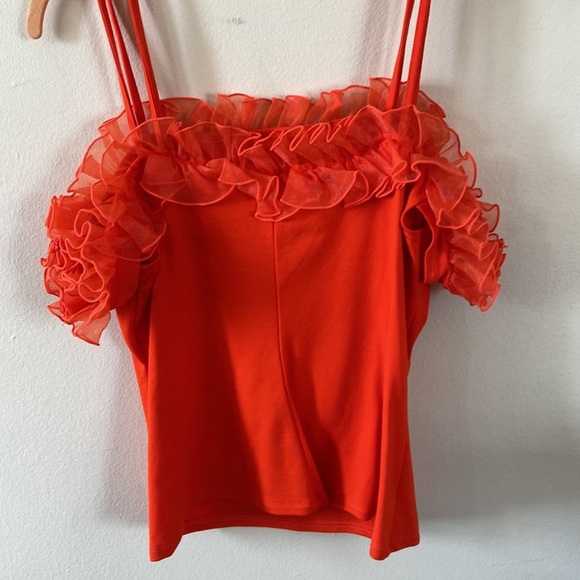 Bright Orange Venus Off the Shoulder Ruffled Top Short Crop Summer M Tight - Picture 4 of 5